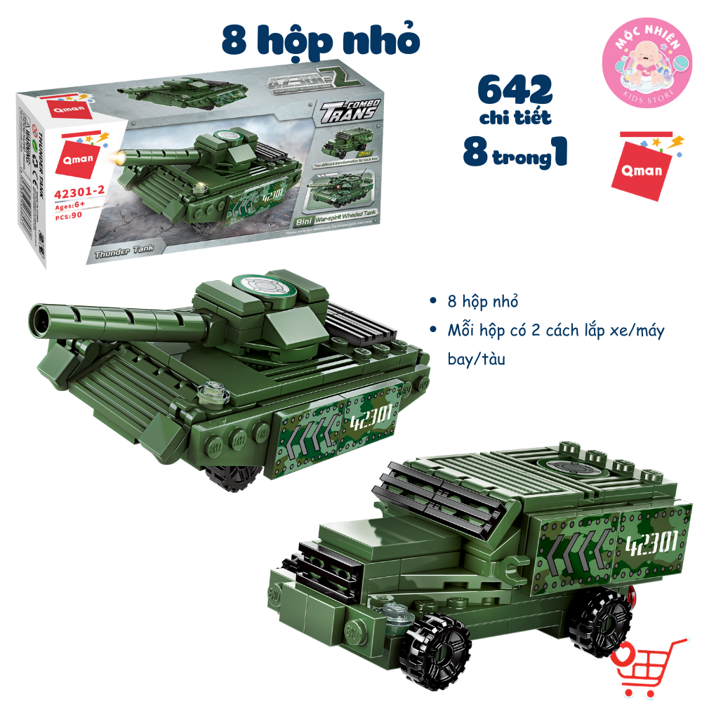 Đồ chơi lắp ráp xếp hình xe tăng 8 trong 1 Qman 42301 - Xe tăng quân sự (642 chi tiết)