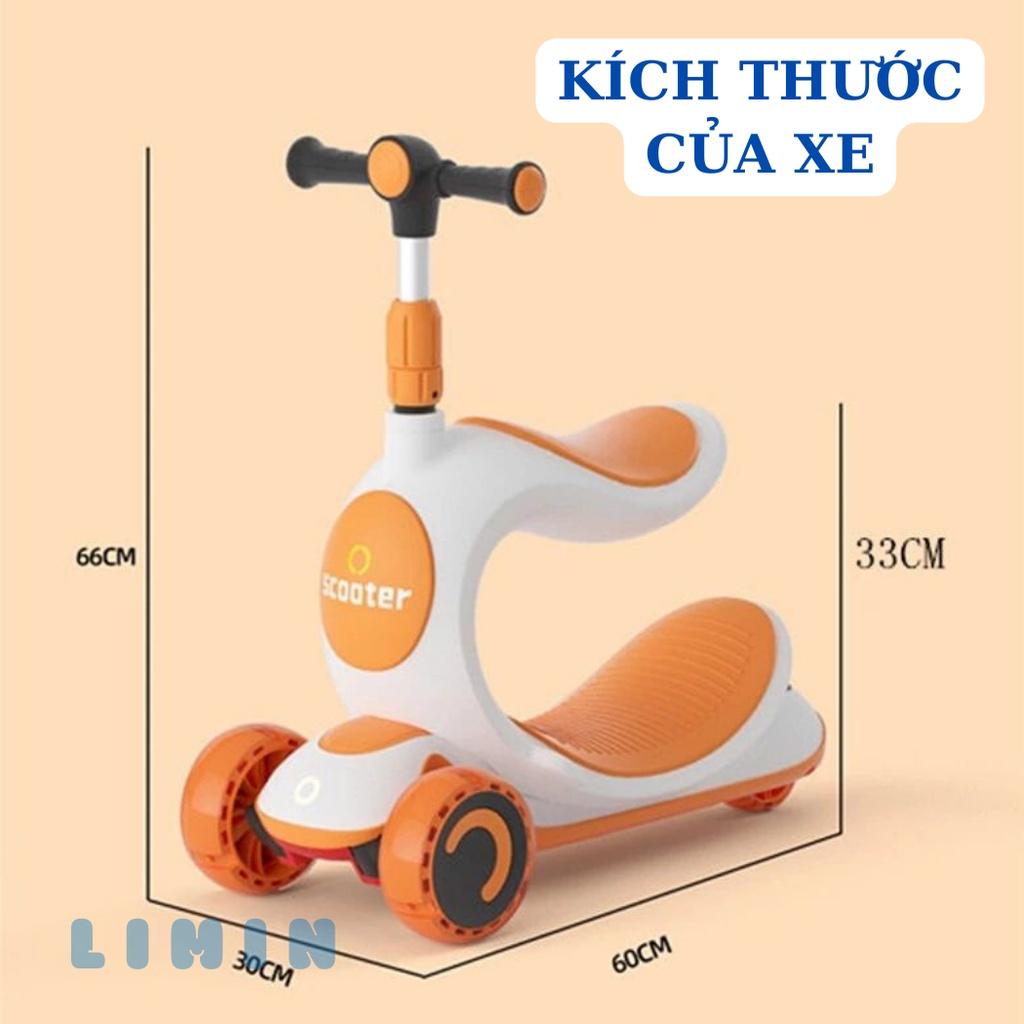 Xe trượt Scooter cho bé, 2 chức năng ngồi và trượt, 3 bánh xe to có đèn phát sáng
