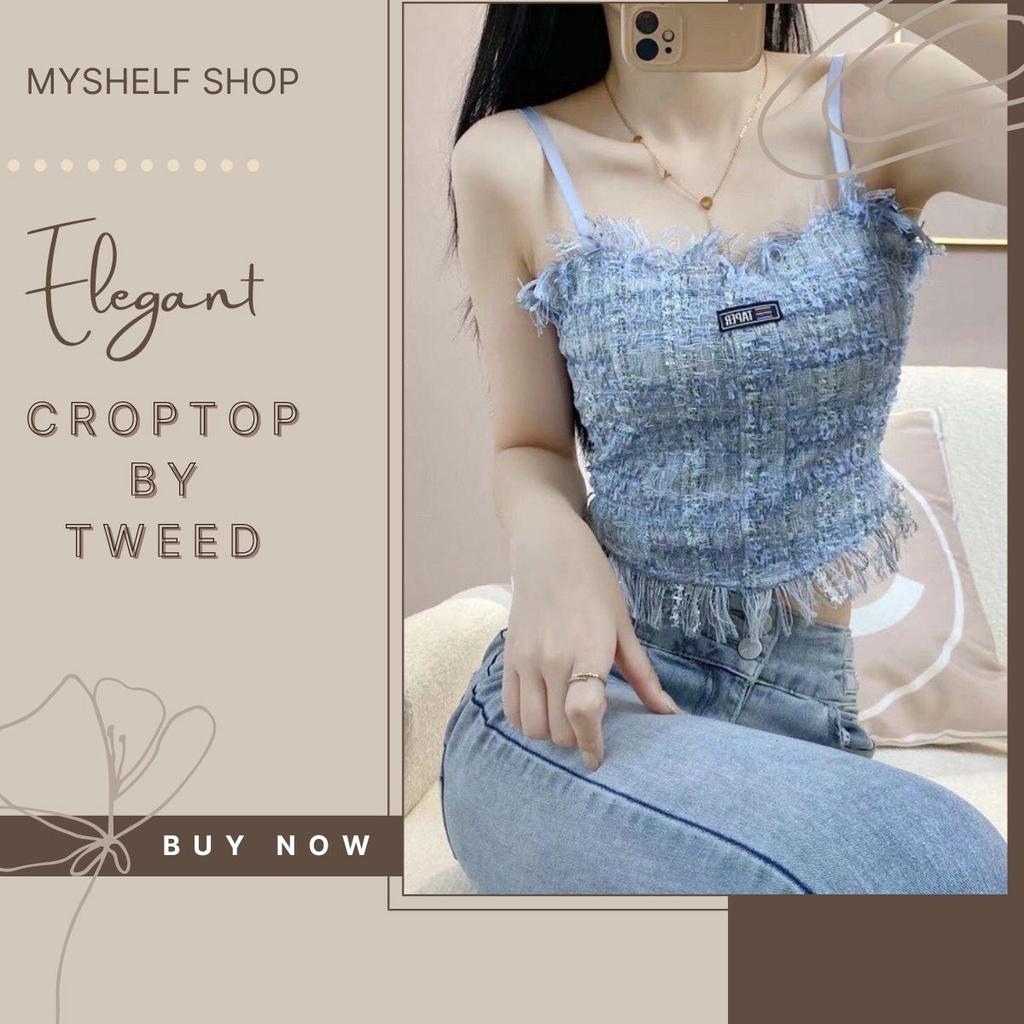 M77. Áo 2 dây dạ tweed kẻ siêu đẹp, áo kiểu nữ croptop sang chảnh 2022 (có sẵn - miễn ship)