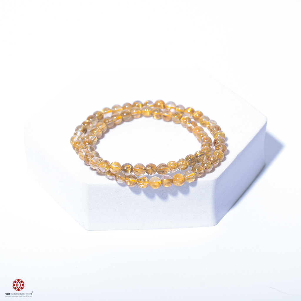 Vòng tay đá thạch anh tóc vàng 6mm chuẩn cao cấp quấn 2 lines - Hợp mệnh Thổ, Kim