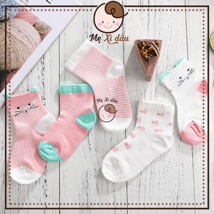 Shop mẹ xì dầu Set 5 đôi tất lưới cổ dài điều hòa chống trượt chất cotton co giãn cho bé