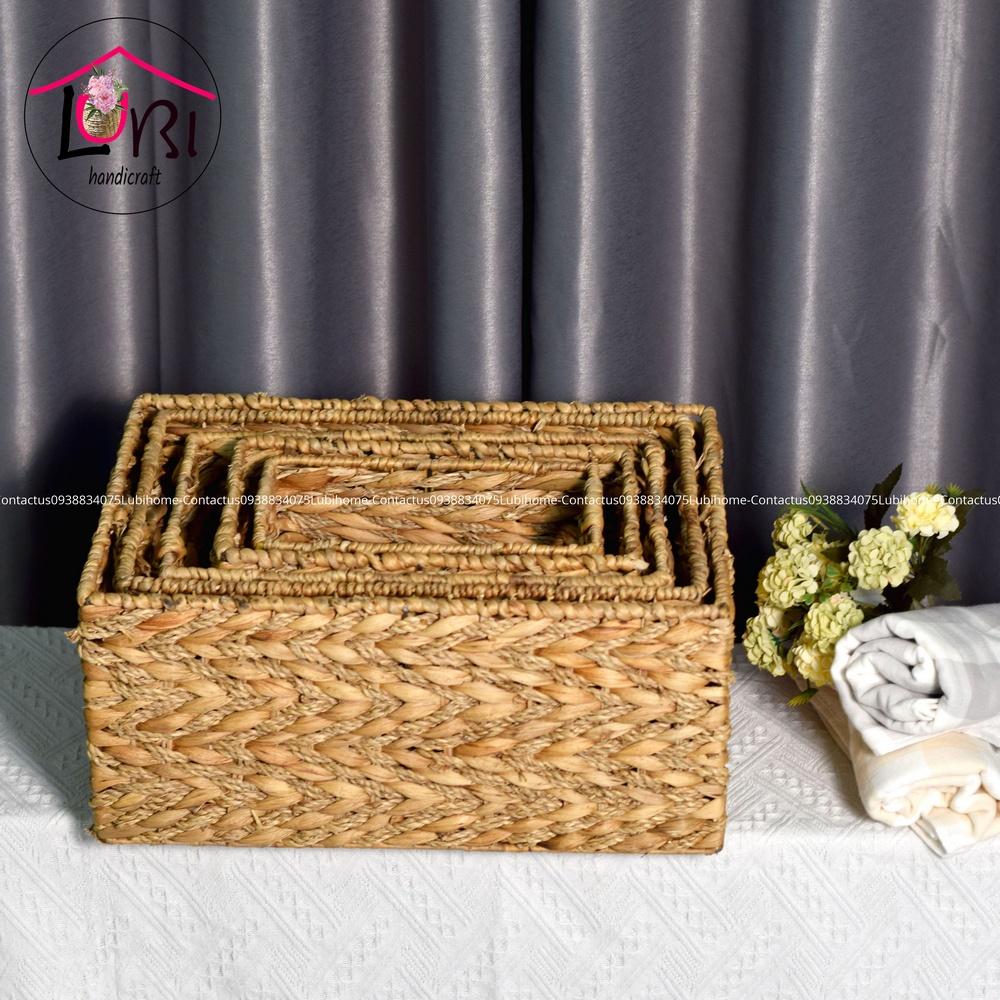 Lubihandicraft - Sọt đựng đồ đan lục bình kết hợp cói - mộc mạc