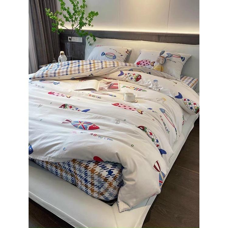 Bộ Chăn Ga Gối Cotton 100% - Cá Sắc Màu