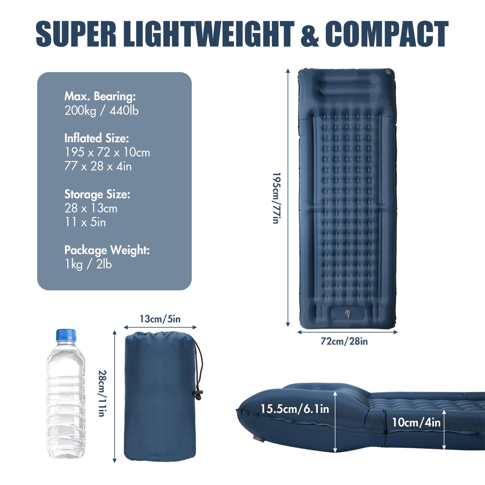 Inflatable Sleeping Pad Extra Thick 4 Inch Sleeping Pad Mat Air Mattress with Built-in Pump for Camping Backpacking Hiking Traveling Tent