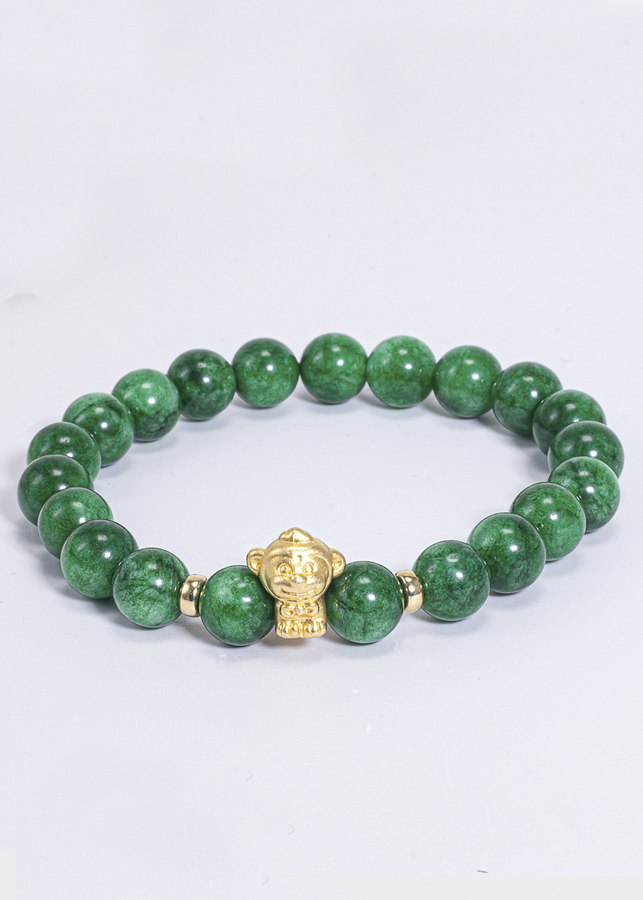 Vòng Tay Phong Thủy Nữ Đá Cẩm Thạch Sơn Thủy Phối Charm Tuổi Thân Bạc Mạ Vàng 24K Mệnh Mộc, Hỏa Ngọc Quý Gemstones