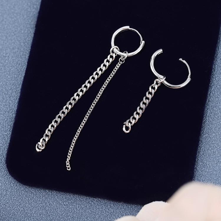 Khuyên tai unisex tròn chuỗi dây xích