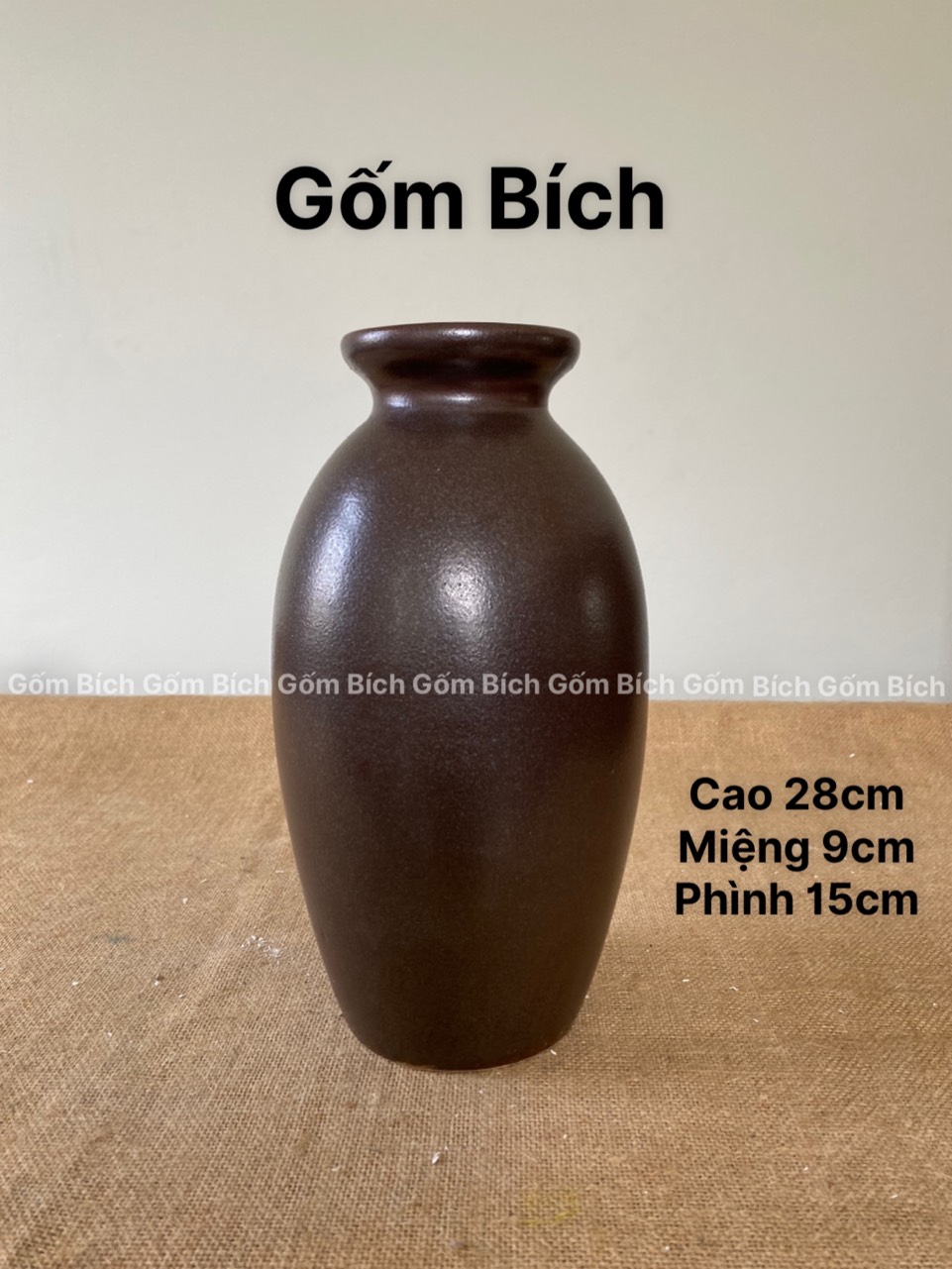 Bình Hoa Lọ Hoa Gốm Dáng Chai Trơn Cao 28cm Men Mộc Gốm Bát Tràng - Gốm Bích