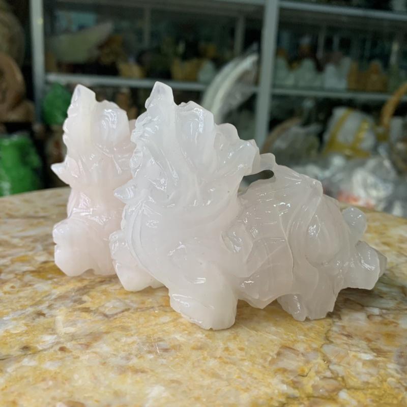 Cặp Tỳ Hưu Chiêu Tài Lộc Đá Ngọc Hồng - ngang 10cm