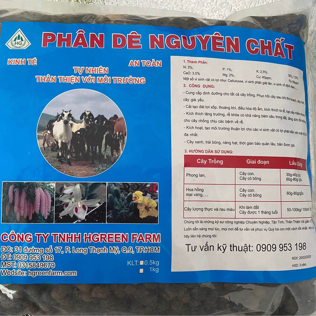 Phân dê nguyên chất 1kg HGreen Farm