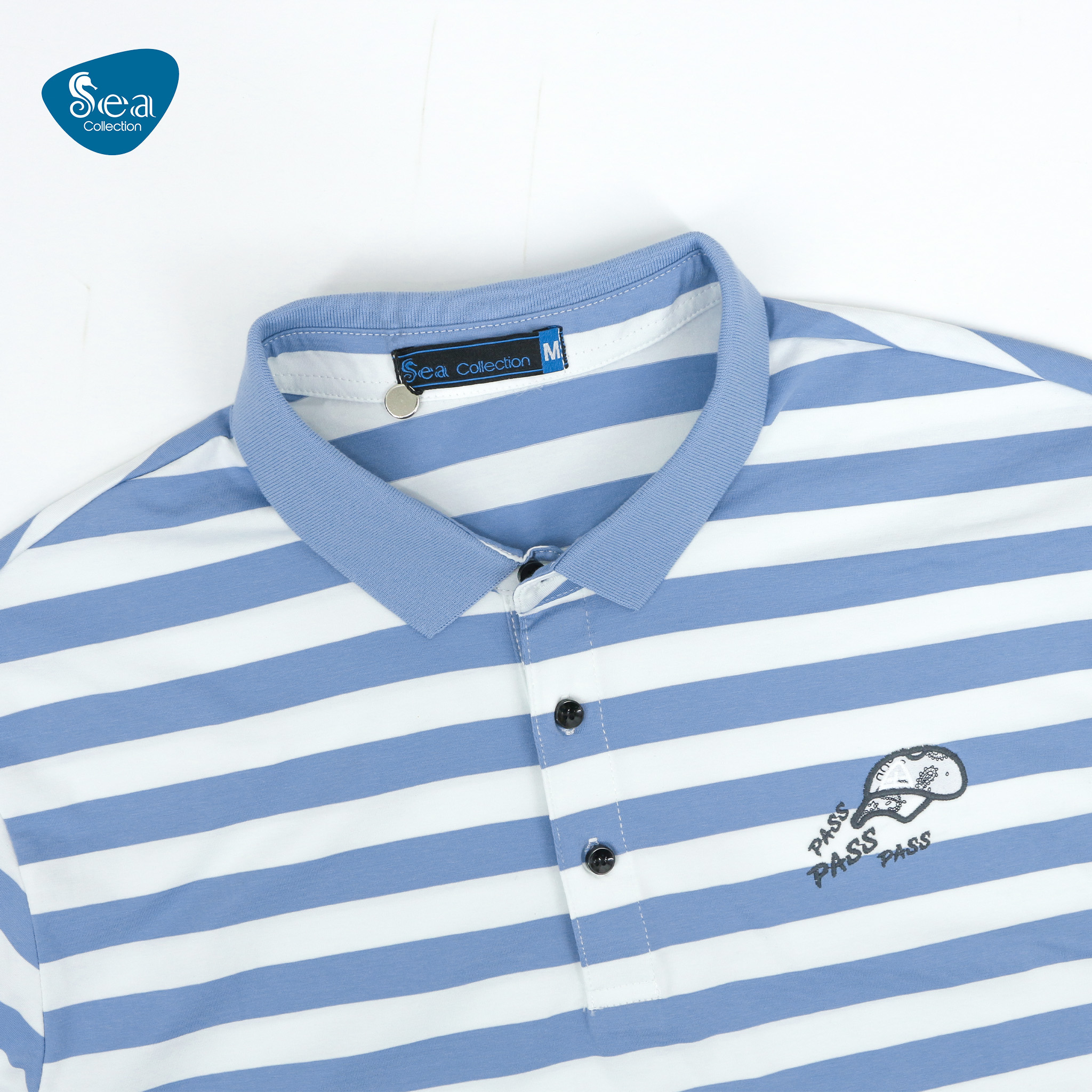 Áo thun polo nam Sea Collection sọc thêu Nón 9021