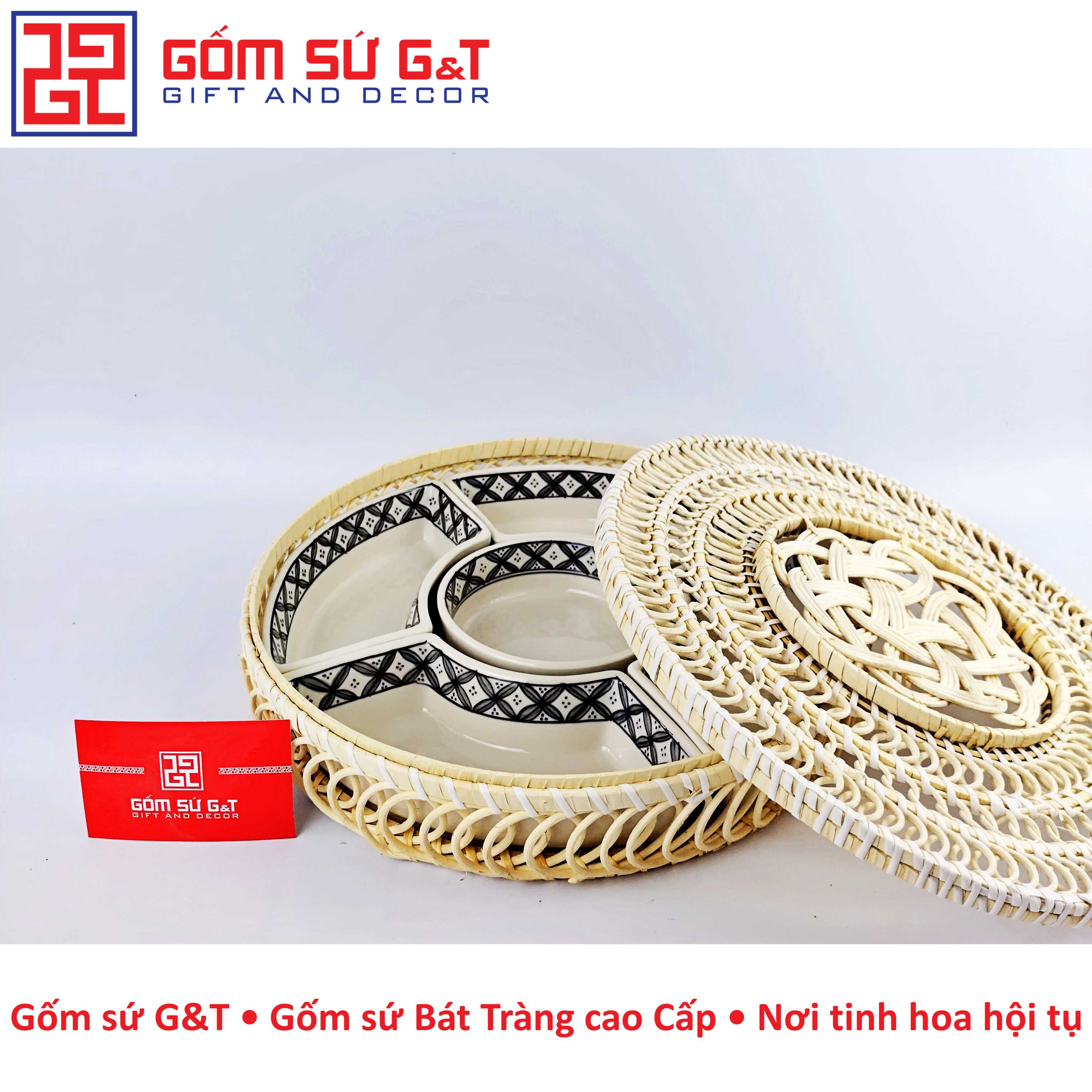 Khay mứt tết vẽ hoa mai Gốm Sứ G&amp;T