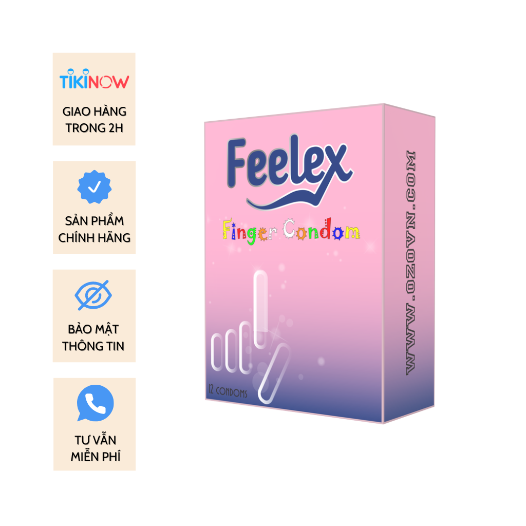 Bao cao su ngón tay Feelex Finger Condom siêu dai, nhiều gel bôi trơn, hộp 12 pcs