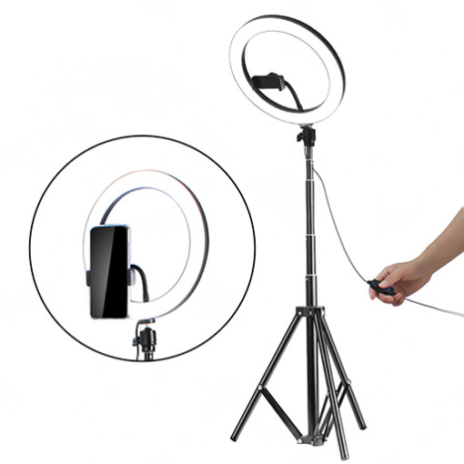 Đèn Livestream size 26 36 45 cm và chân đế 2m hỗ trợ chụp ảnh Make up trang điểm nhiều chế độ sáng, kèm kẹp điện thoại - Hàng chính hãng