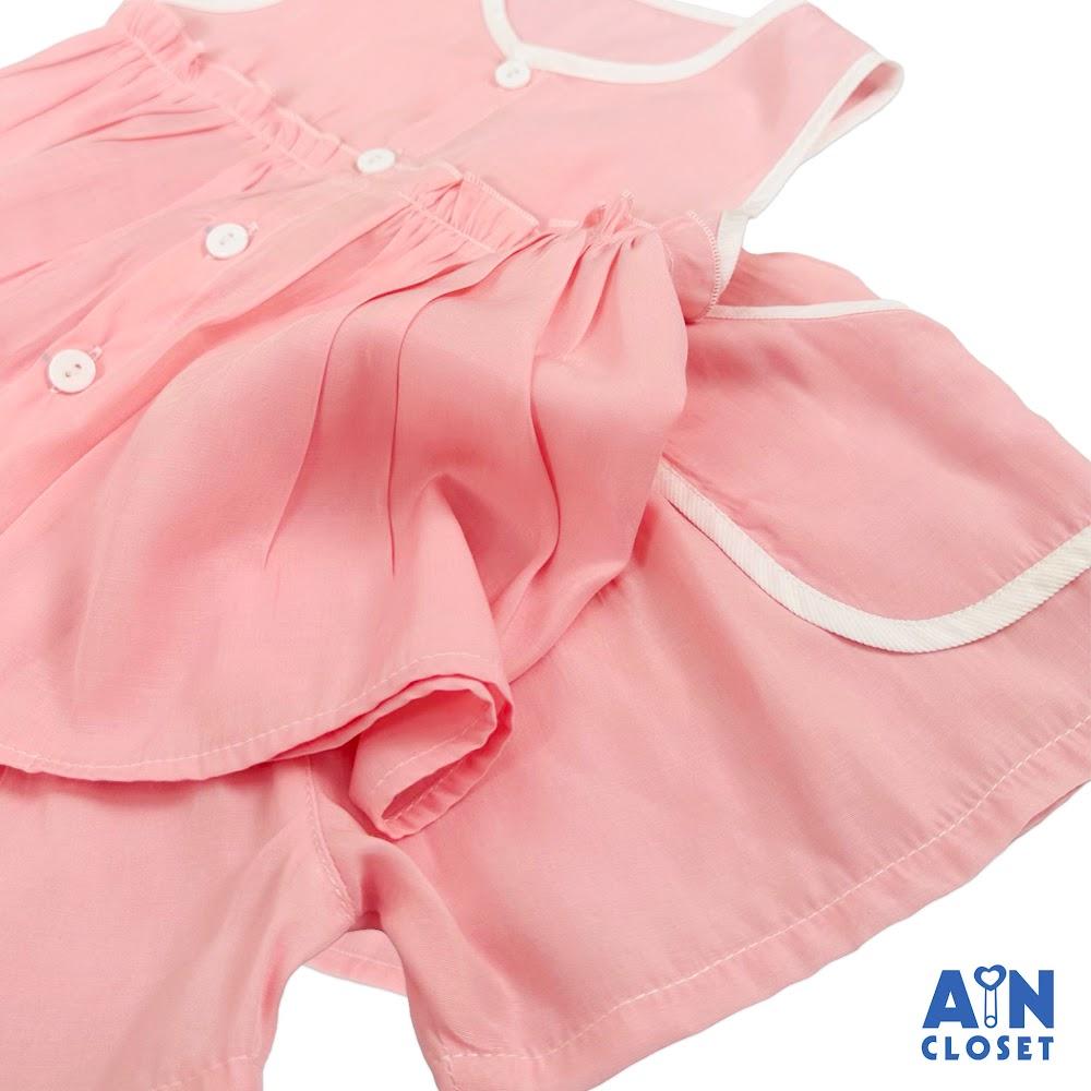 Bộ quần áo Ngắn bé gái Nhún Hồng Trơn cotton boi - AICDBGSW4S7R - AIN Closet