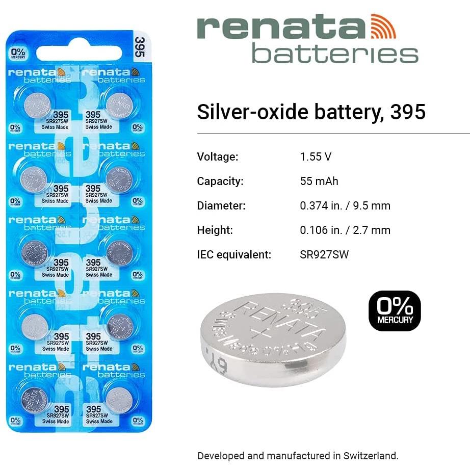 Pin đồng hồ Thụy Sỹ RENATA 395 / SR927SW oxit bạc Made in Swiss (Dạng vỉ 10 Viên)
