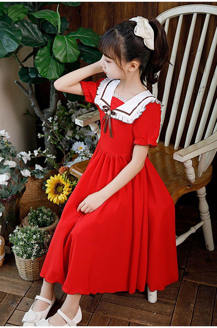 CHENGRUI Cô gái búp bê cổ Pháp ngọt ngào đầm Mid-boy siêu tiên khí chất thiếu nữ hải quân cổ váy đầm dài