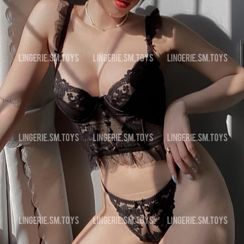 Bra Voan Kính Cao Cấp Phối Ren - Corset Kèm Chip Gợi Cảm - Nội Y Nữ Sexy