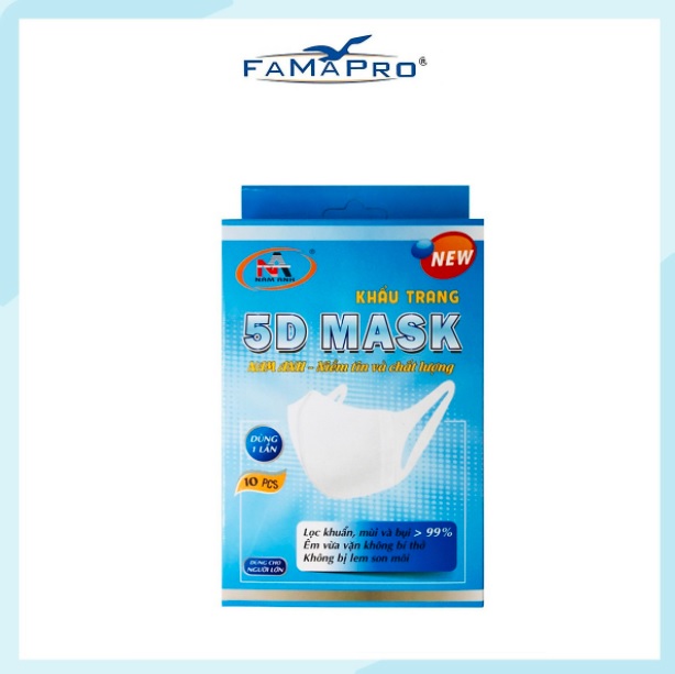 [[COMBO Ưu Đãi 3 Hộp]] Khẩu Trang Y Tế Kháng Khuẩn 3 Lớp Famapro 5D Mask/Quai Vải/CHÍNH HÃNG Hộp 10 Cái