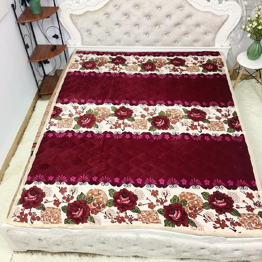 Thảm Nỉ, Thảm Cừu Đa Năng Trải Giường 3 Lớp Siêu Dày, Siêu Ấm mẫu HOA KẺ ĐỎ