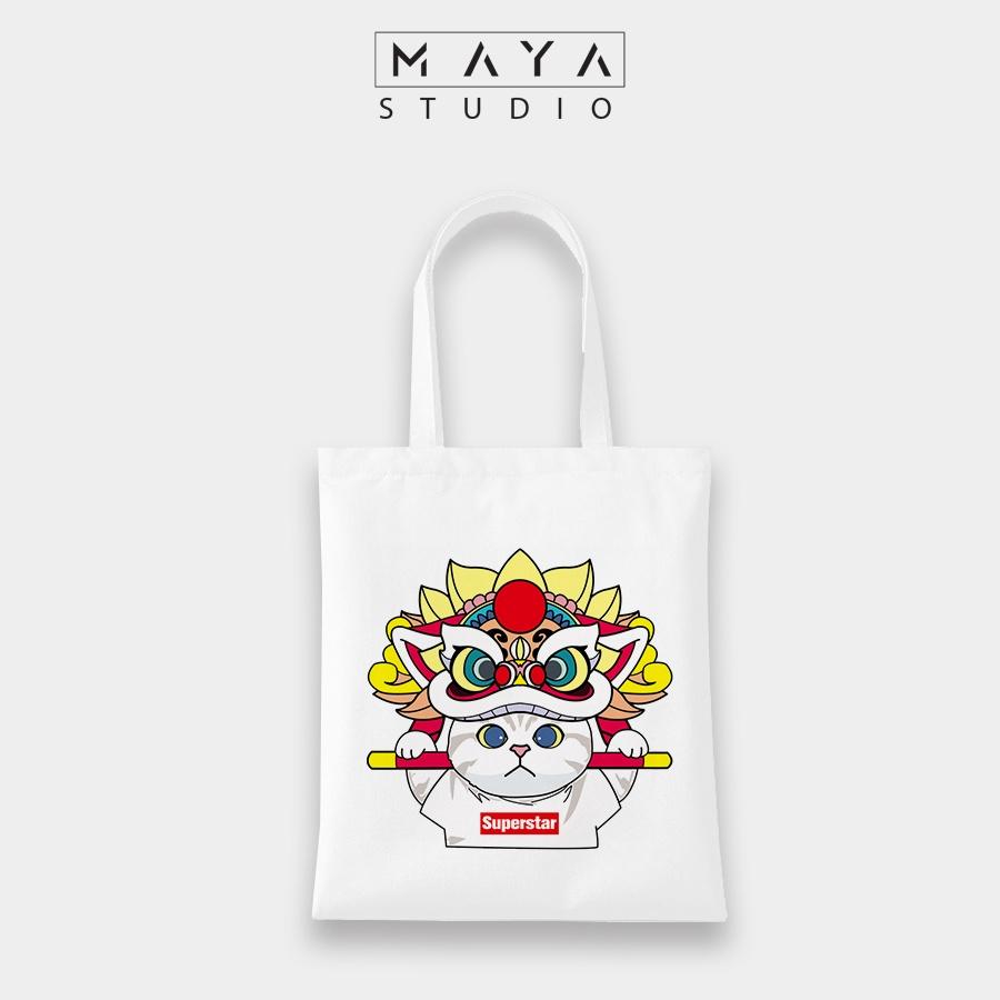 Túi tote VUÔNG MAYA vải Canvas unisex ulzzang họa tiết MÚA LÂN siêu dễ thương phù hợp đi học đi chơi