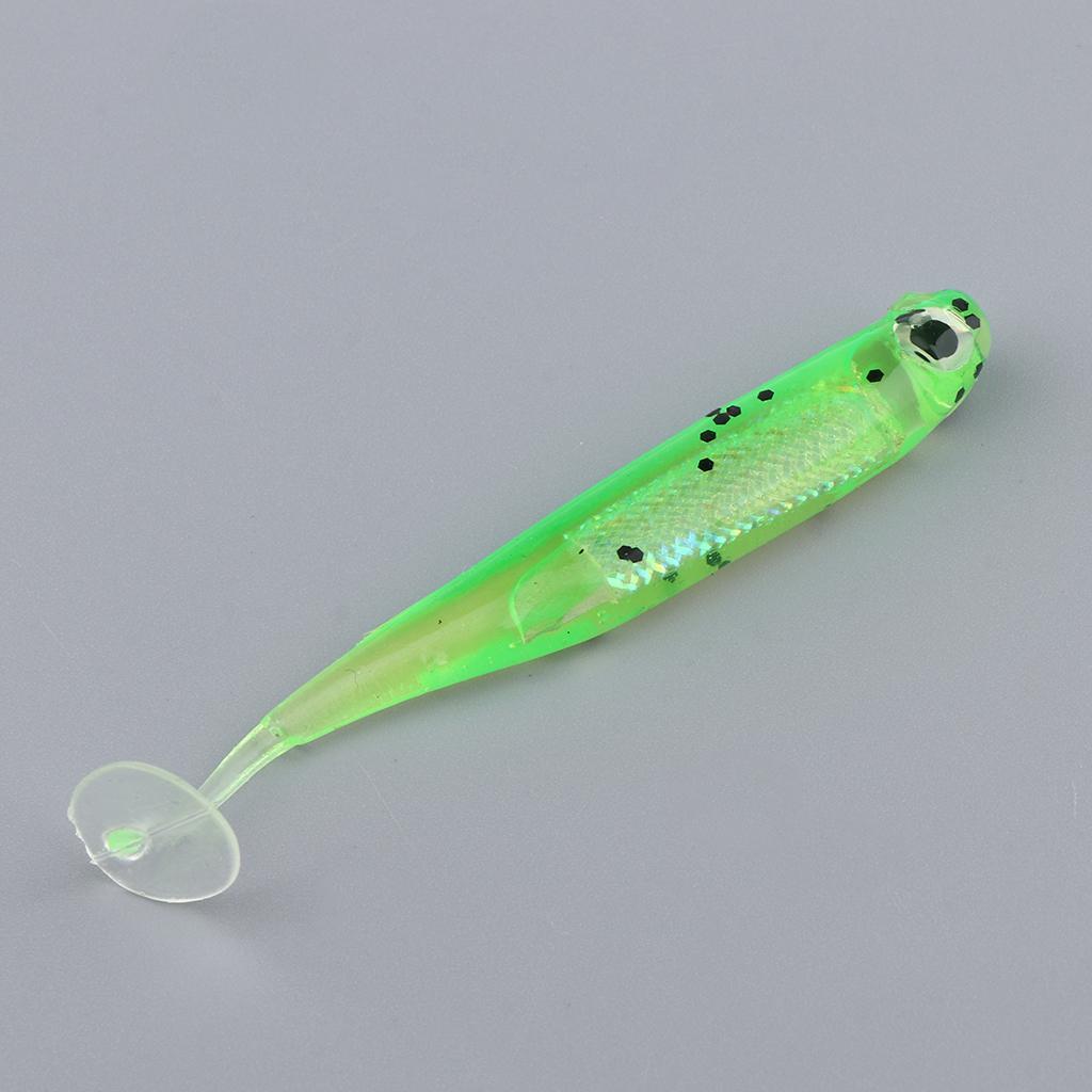 5Pcs Soft Fishing Lures Shad Baits T Tail Swimbait 3D Lifelike Eyes Artificial Bait with Shining Sequins
