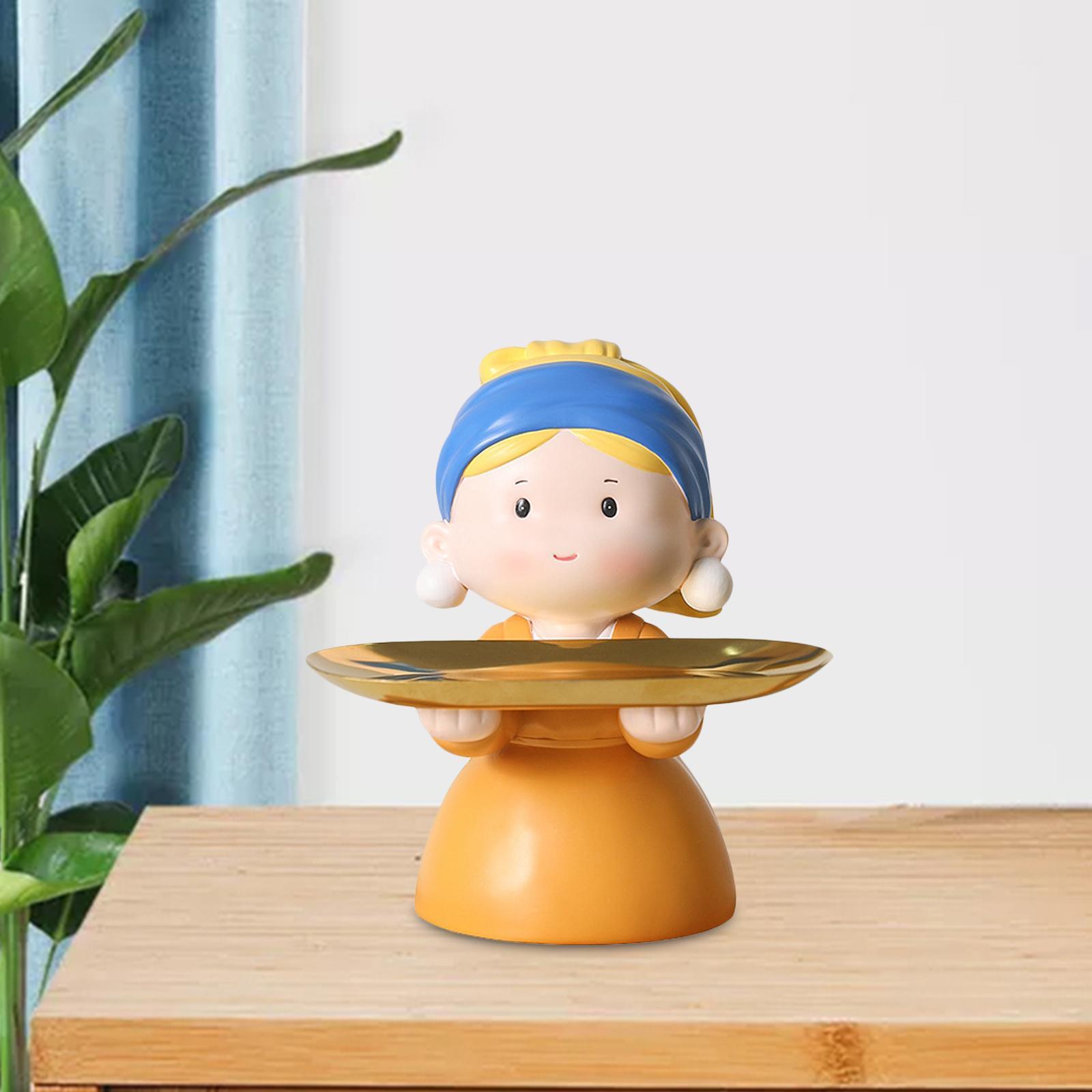 Nordic Girl Figurine Statue Fruit Serving Plate Cosmetic Vanity Tray