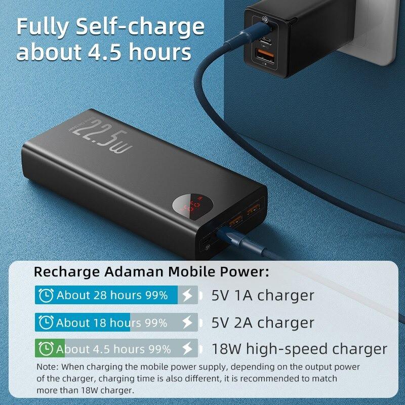 Pin dự phòng sạc nhanh Baseus Adaman Metal Digital Display Quick Charge Power Bank cho Smartphone/ iPad/ Macbook/ Laptop -Hàng Chính Hãng