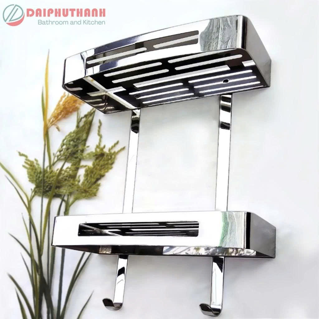 Kệ Nhà Tắm Treo Tường Inox SUS304 Phủ Crome Sáng Bóng - Kiểu 2 tầng, kệ thẳng hoặc treo góc