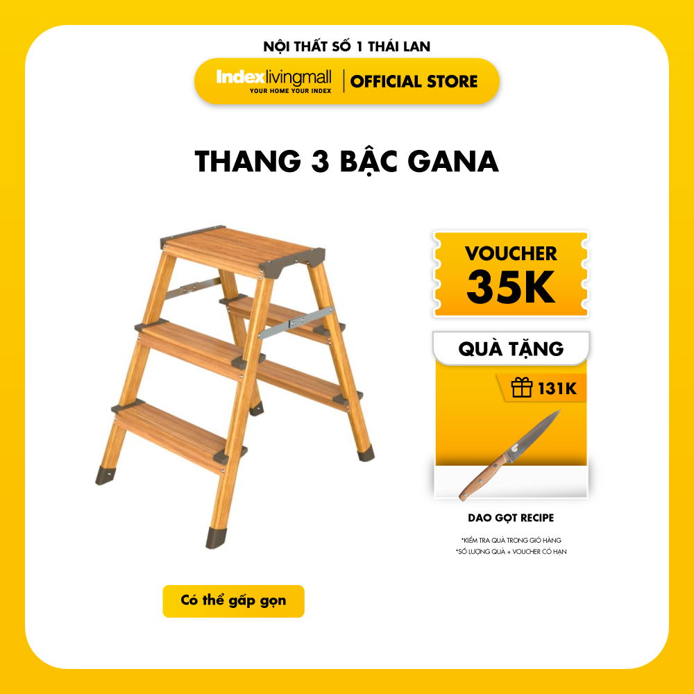 Thang Ghế Đôn Nhôm Cao Gấp GANA Gấp Gọn Màu Gỗ Tự Nhiên | Index Living Mall | Nhập Khẩu Thái Lan - Phân Phối Độc Quyền Tại Việt Nam 