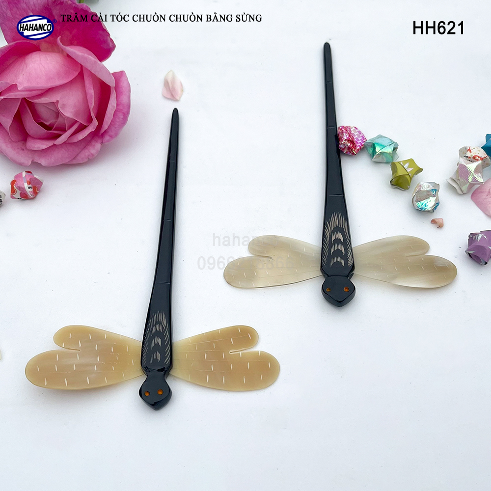 Trâm cài tóc chuồn chuồn bằng sừng - đục khắc hình đẹp - phong cách thiên nhiên- HH621