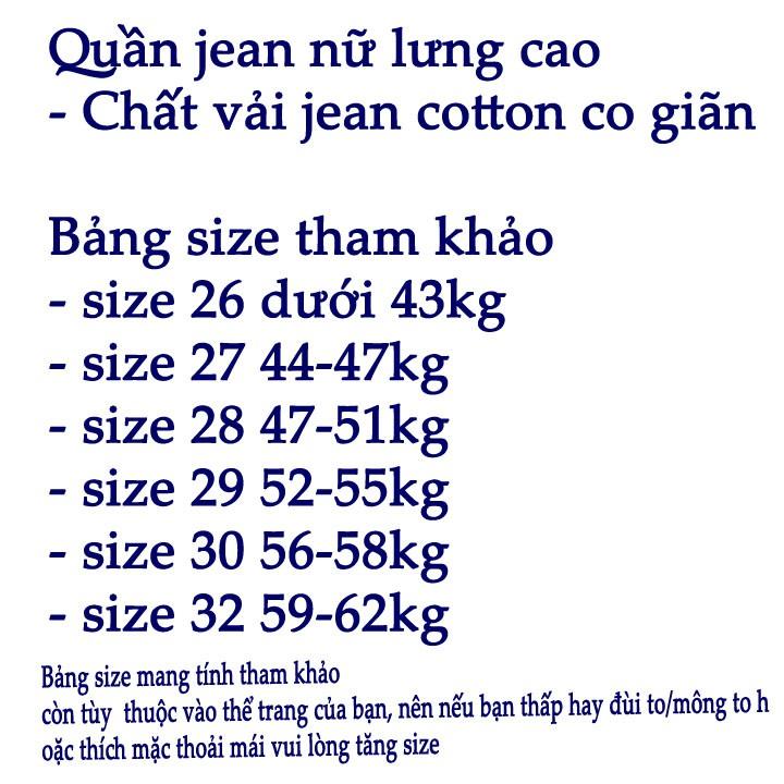 Quần jeans nữ lưng cao chất jean cotton co giãn tốt form ôm Size từ 40kg đến 63kg