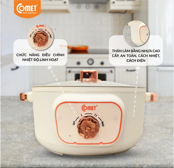 NỒI LẨU ĐIỆN ĐA NĂNG COMET CM7735 - Dung tích 3L - Công suất 1000W - HÀNG CHÍNH HÃNG