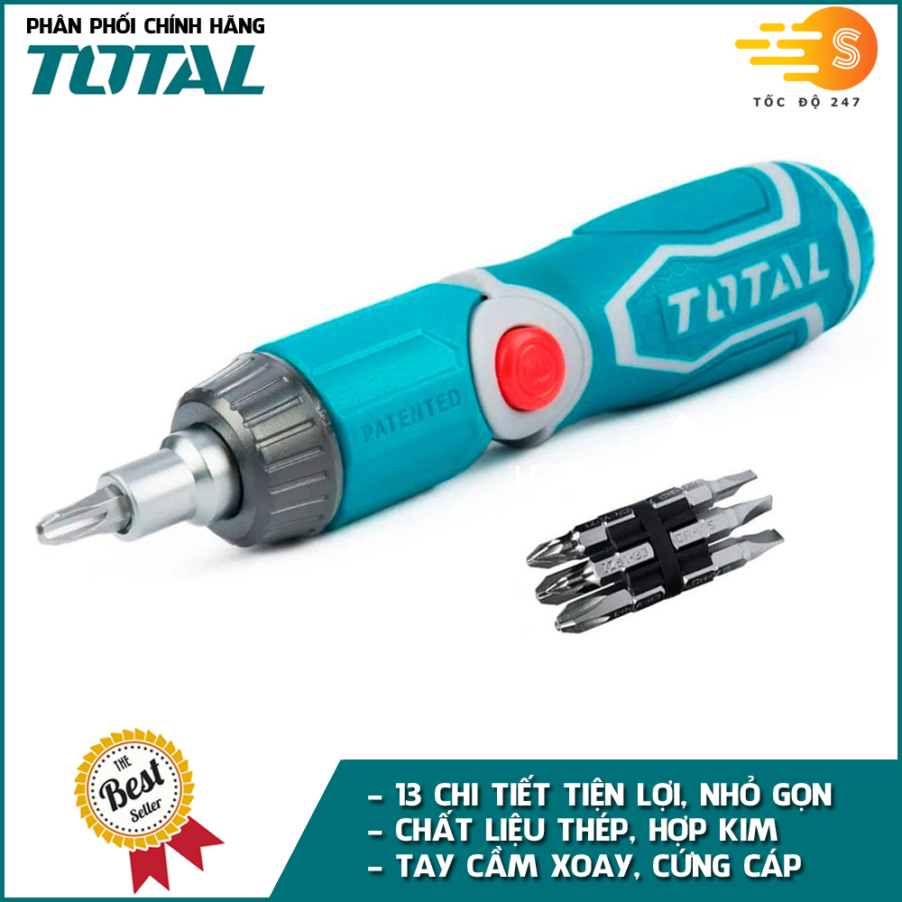 Bộ tua vít gấp đa năng 13 chi tiết TOTAL TACSD30136 - Chất liệu thép, hợp kim bền bỉ, tay cầm xoay, cứng cáp, nhỏ gọn, tiện lợi