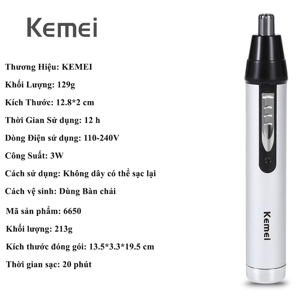 Máy Cạo Râu KM-6650 Đa Năng 4 Trong 1 Tích Hợp Pin 1400 mAh Công Suất 3W Kiêm Tông Đơ Cắt Tóc &amp; Máy Tỉa Lông Mũi -HÀNG CHÍNH HÃNG