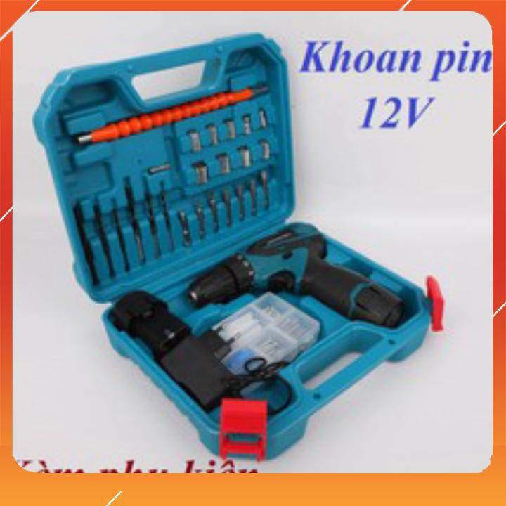 MÁY KHOAN PIN 12V kèm bộ phụ kiện đầy đủ