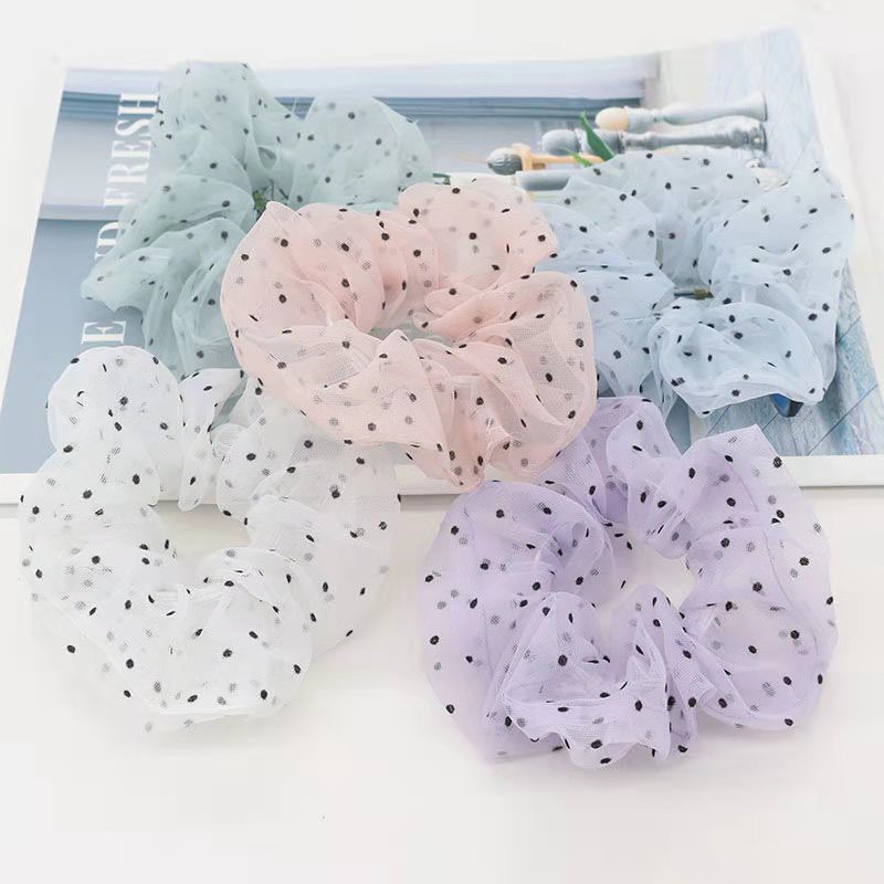 Dây buộc tóc, cột tóc scrunchies họa tiết chấm bi Voan nhiều màu