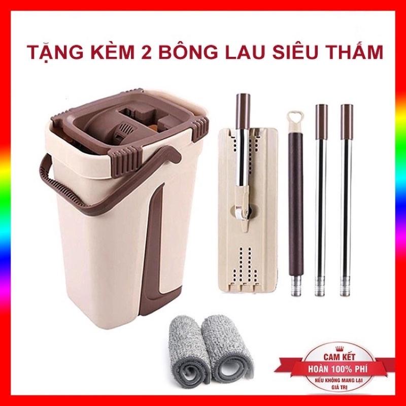 Bộ cây lau nhà, Chổi lau nhà thông minh Pulito tự vắt TẶNG Kèm 2 miếng lau siêu sạch, Cây lau nhà thông minh kèm xô