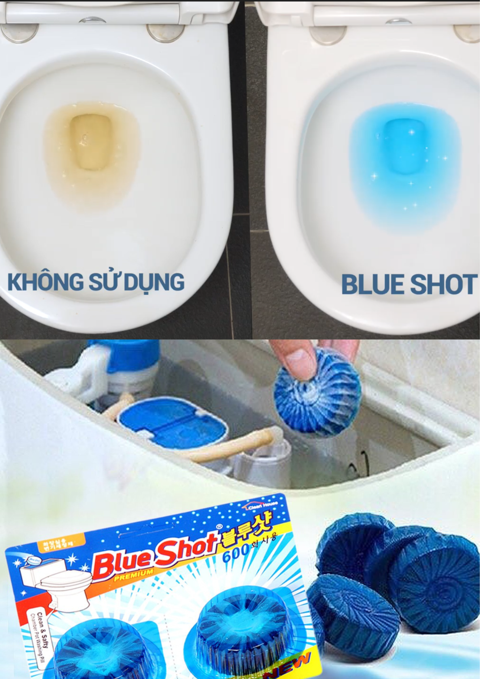 Set 2 Vỉ Viên thả vệ sinh khử mùi khử khuẩn bồn cầu Blueshot Hàn Quốc (1 viên 600 lần xả nước~1 tháng) Hàng mới về