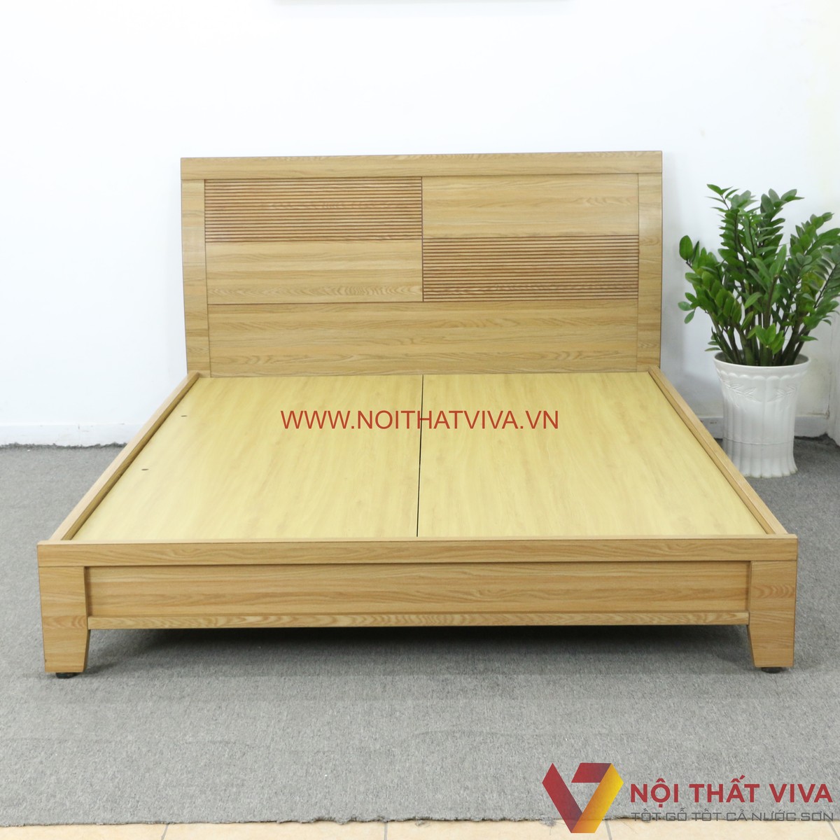 Giường Gỗ Chân Cao Đầu Cong Chạy Chỉ MDF Melamine Màu Vàng Đẹp Giá Rẻ