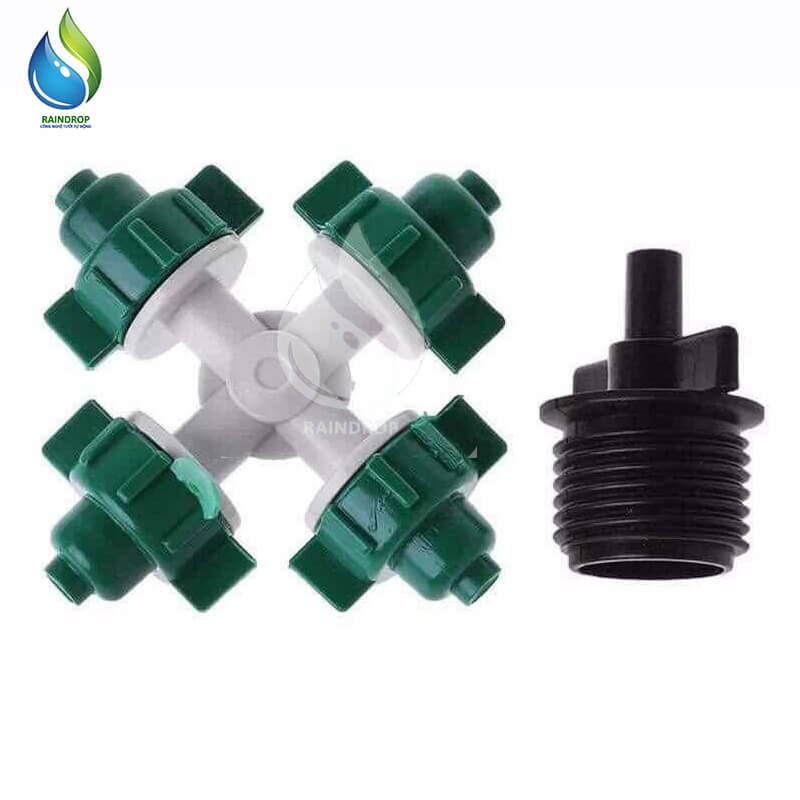 Béc phun sương màu xanh 4 hướng chân ren 21mm