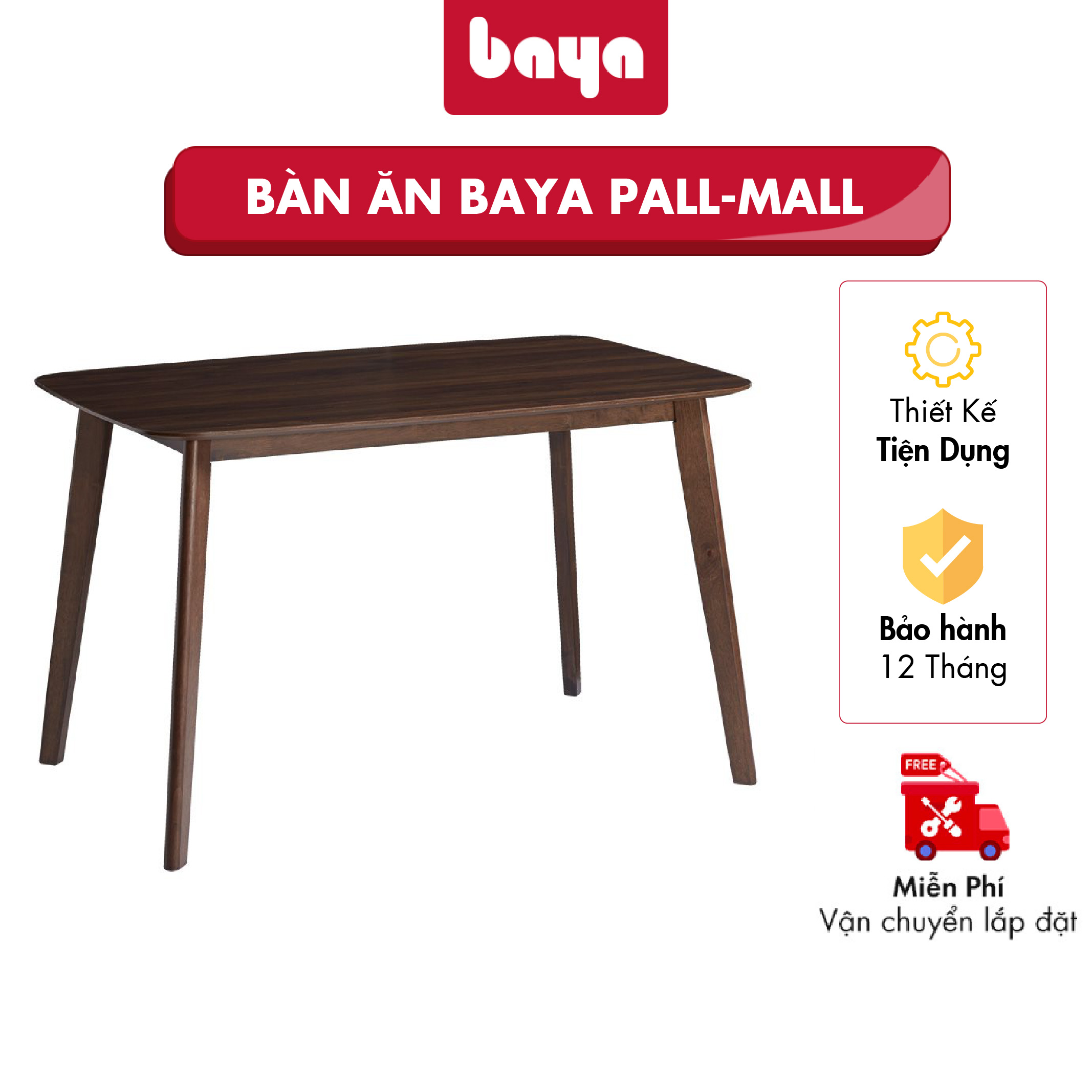 Bàn Ăn BAYA PALL MALL Thiết Kế 4 Góc Bàn Uốn Tròn Mềm Mại Thanh Thoát, Những Đường Vân Gỗ Sắc Nét Nổi Bật Giúp Bàn Ăn Thêm Sang Trọng, Cuốn Hút 1060904