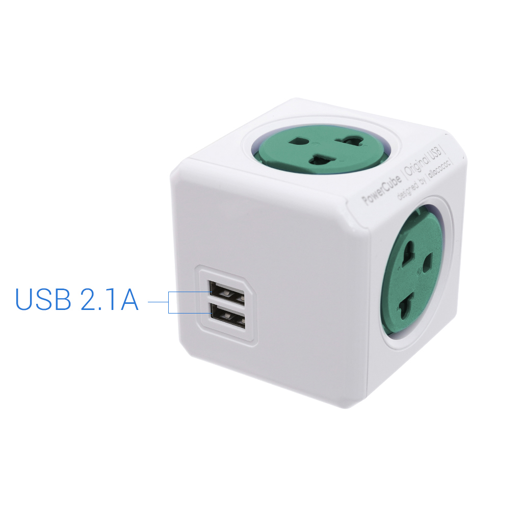 Ổ Cắm Điện Allocacoc PowerCube Original + 2 Sạc USB - Hàng Chính Hãng