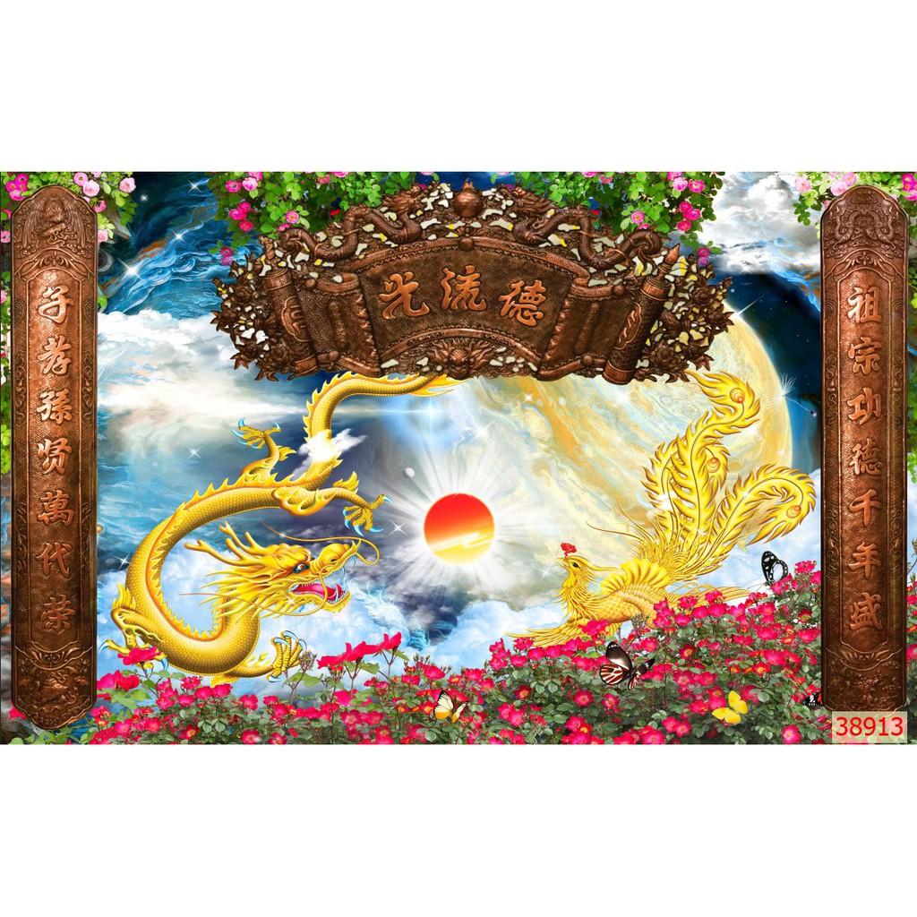 Tranh dán tường 3d trang trí ban thờ giấ rẻ đẹp chất liệu decal pp keo sẵn bóc dán atk9