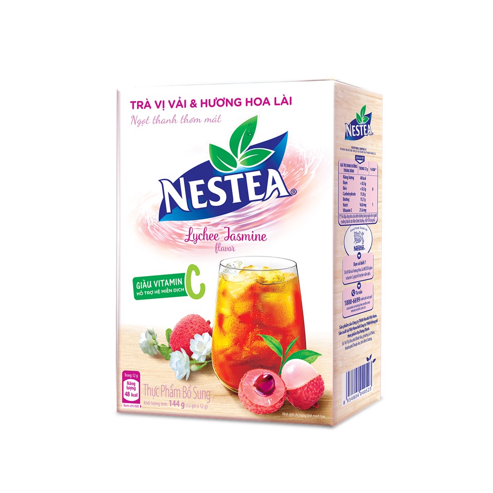 Combo 2 hộp trà Nestea vị vải &amp; hương hoa lài (12 gói x 12g) - [Tặng 1 ly thủy tinh]