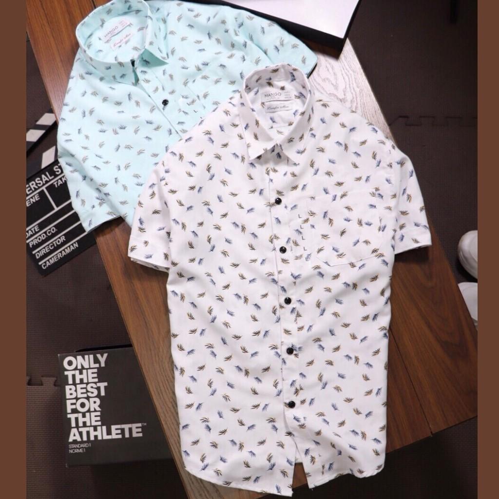 Áo Sơ Mi Nam Ngắn Tay H&H-SMMG1 Chất Vải Kate Cotton Cao Cấp Phối Họa Tiết Lá Cực Đẹp - 2 Màu
