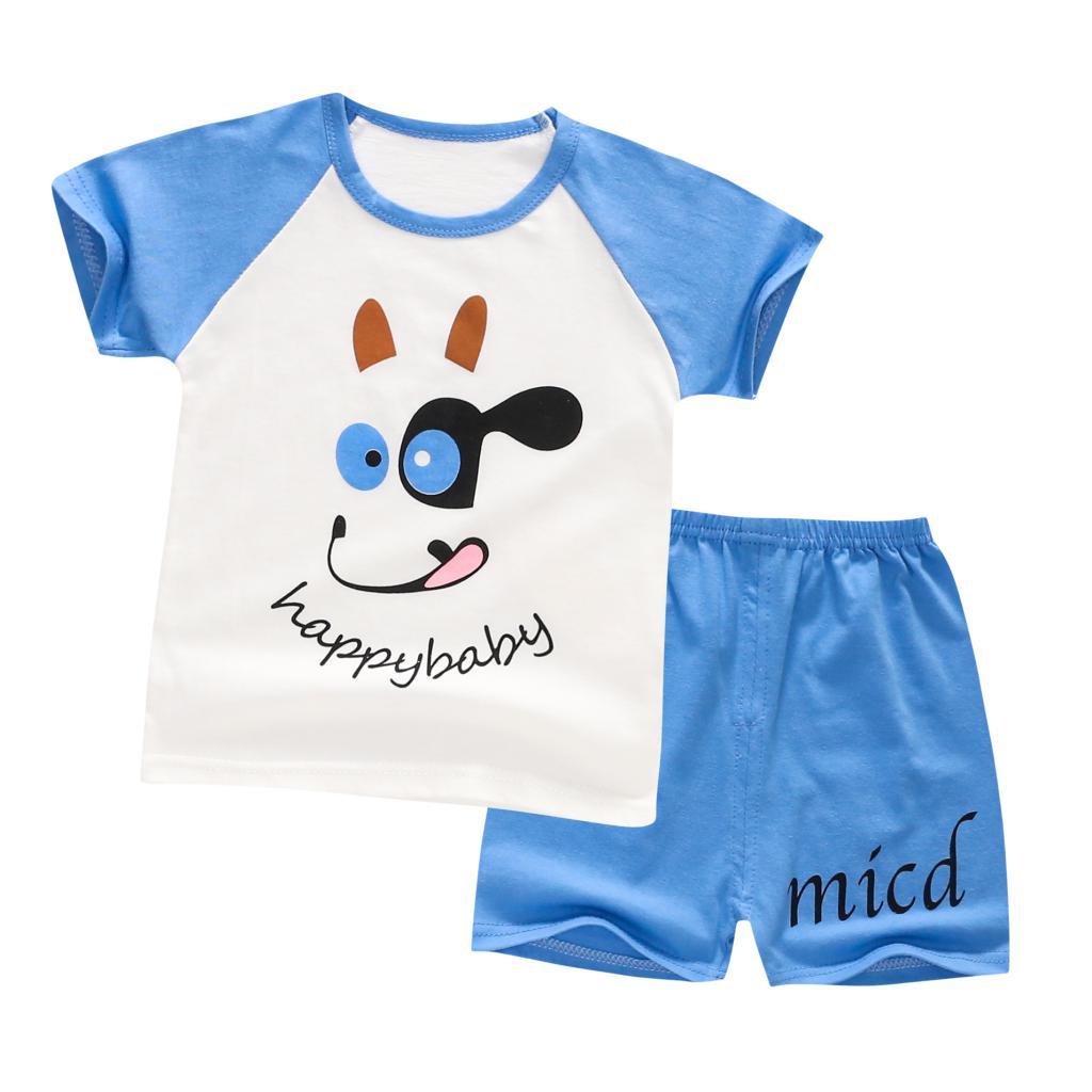 2pcs kids cute fashion cartoon short sleeve tops+short set