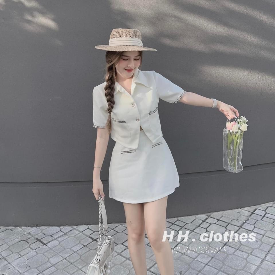 SET ĐI CHƠI, SET 2 MÓN ÁO DẠ KIỂU SƠ MI VIỀN TÚI PHỐI CHÂN VÁY CỰC HOT