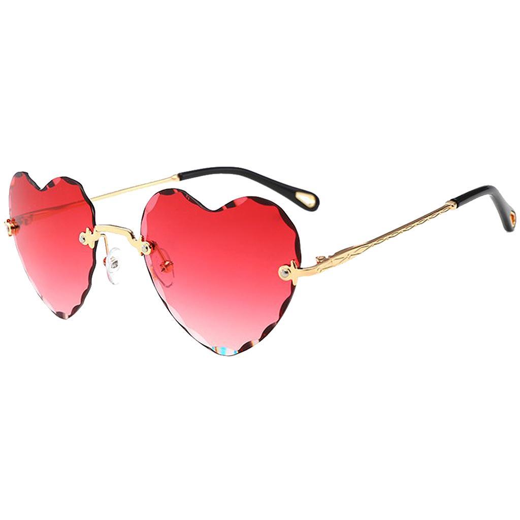 Rimless Sunglasses Women Heart Shape UV400 Eyewear Sun Glasses Pink+Red