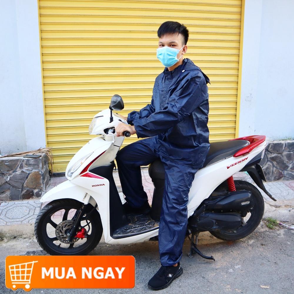 Áo Mưa Bộ Vải Dù Xanh Đen Siêu Bền Không Thấm Nước Nhiều Size Nam & Nữ AM08