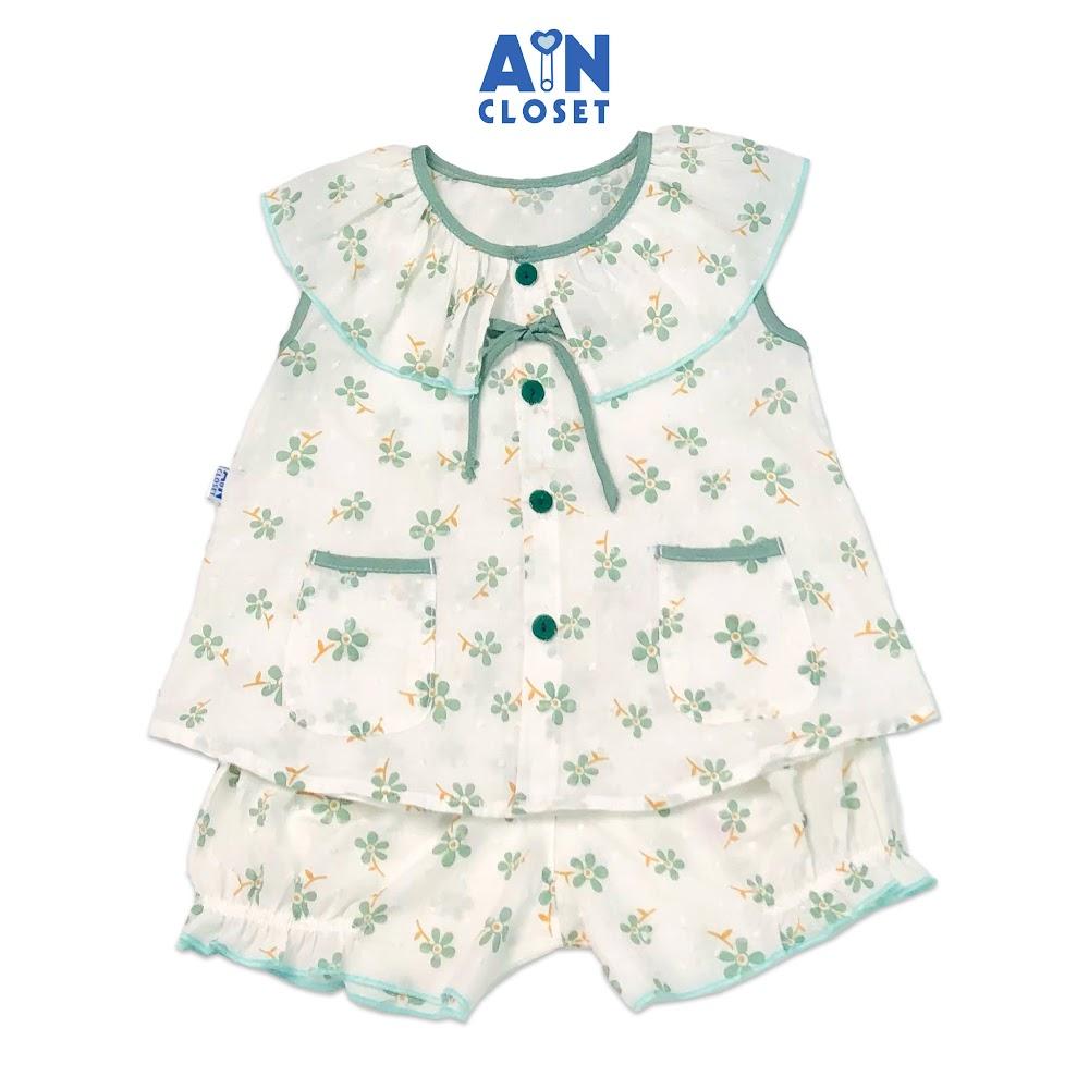 Bộ quần áo ngắn bé gái họa tiết Cúc nhí xanh nền trắng cotton - AICDBGHY7LZL - AIN Closet